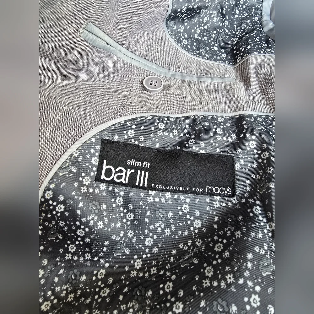 Bar III Men's Gray Linen Suit Set (Jacket 42RPants 3232) - Picture 8 of 9